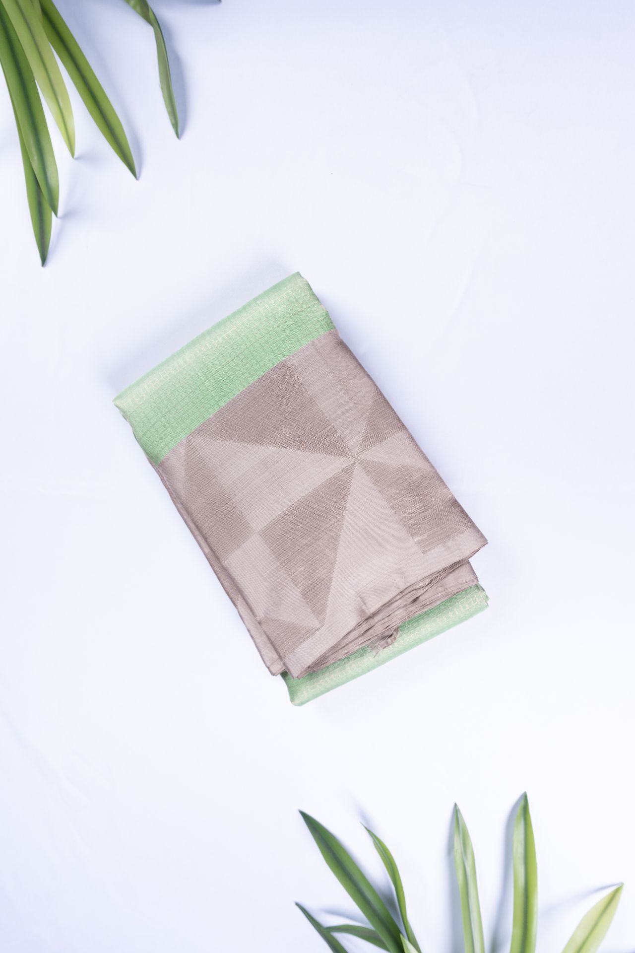 Sage Green & Silver Gold Geometric Heritage Saree Pure silk sarees online in India | Pratyagra Silks