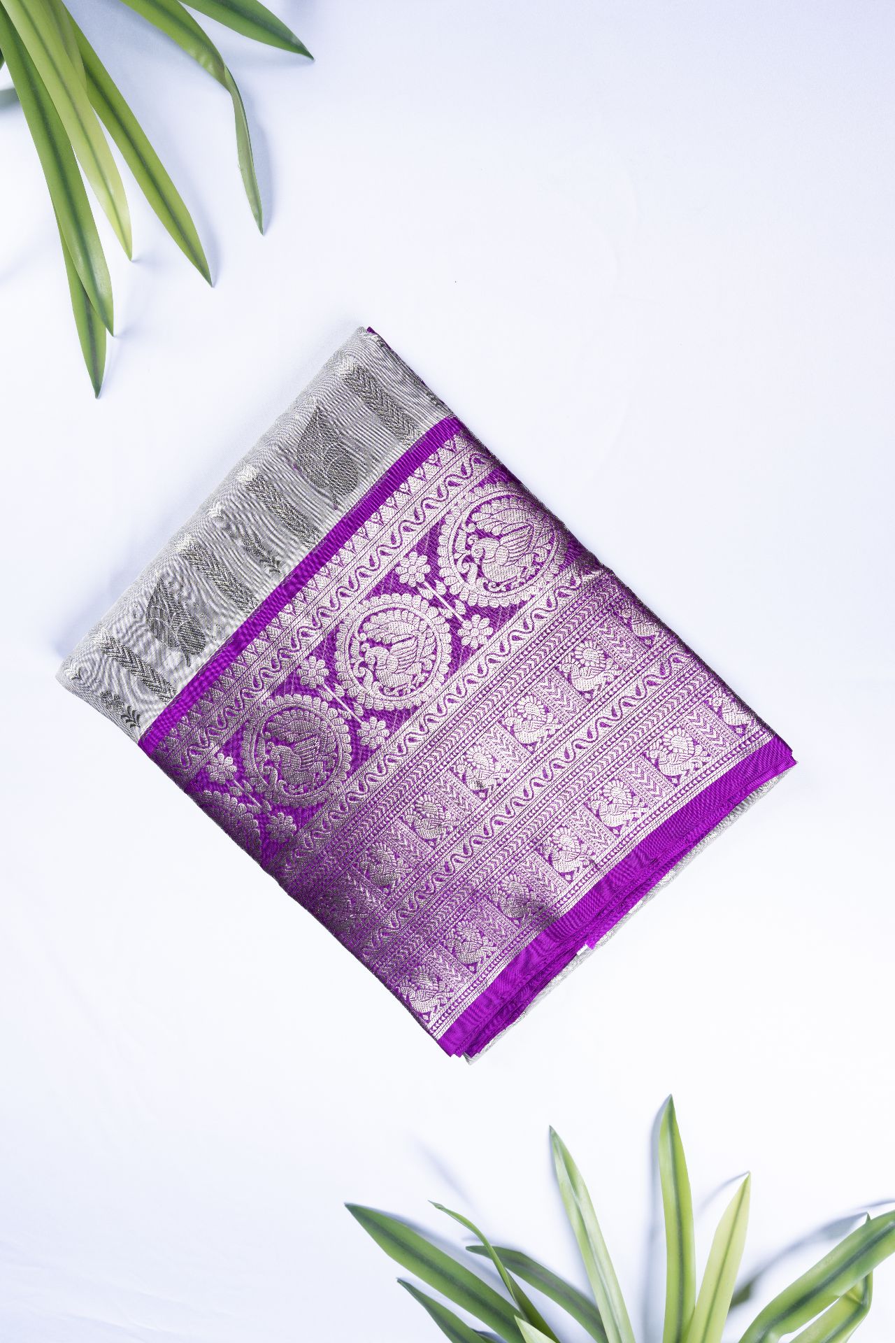 Metallic Silver & Royal Purple Warli Art Heritage Saree Pure silk sarees online in India | Pratyagra Silks
