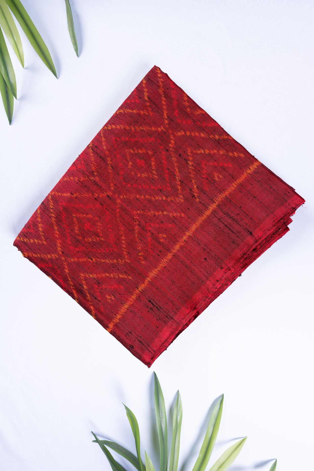Crimson Red & Rust Orange Ikat Folk Art Saree Pure silk sarees online in India | Pratyagra Silks