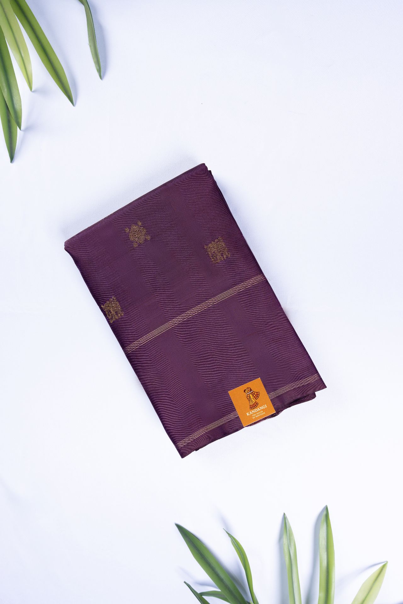 Deep Plum & Antique Gold Minimalist Butta Saree Pure silk sarees online in India | Pratyagra Silks
